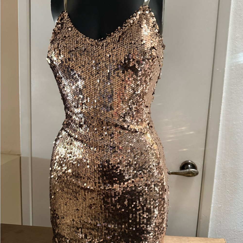Fashion Nova Gold Bodycon Mini Dress for Night Out